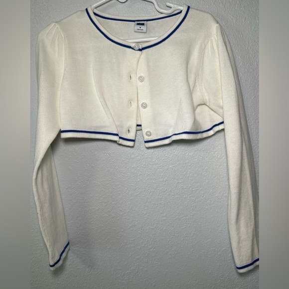 Janie and Jack Crop white blue Bouquet Cardigan Girls Size 5 - Picture 2 of 5